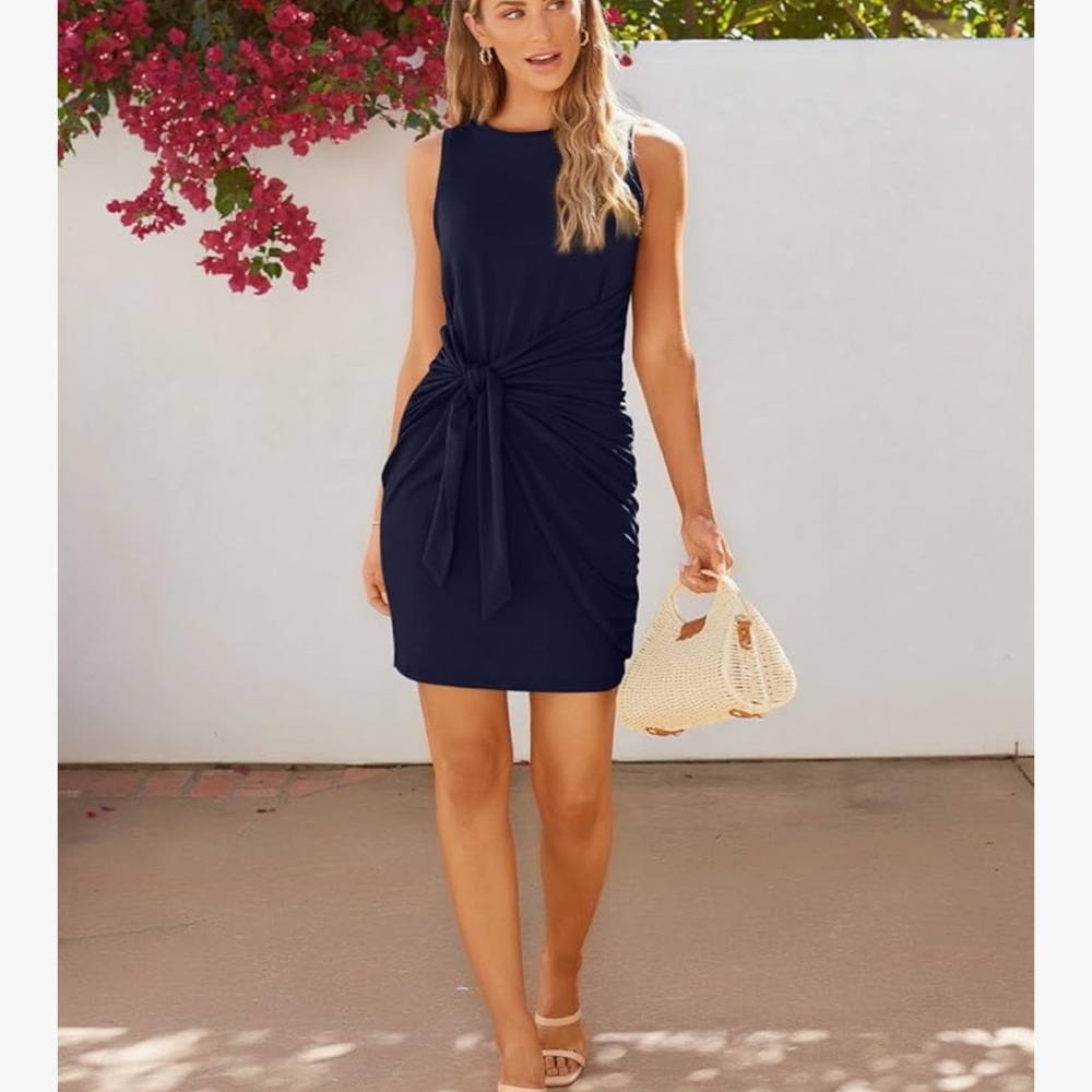 Elegant Navy Blue Sleeveless Wrap Dress S NWT
